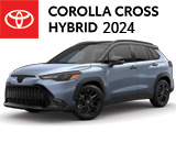 3/4 Quarter Left Facing Image of a light blue 2024 Corolla Cross Hybrid