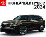 3/4 Quarter Left Facing Image of a Royal Blue 2023 Highlander Hybrid